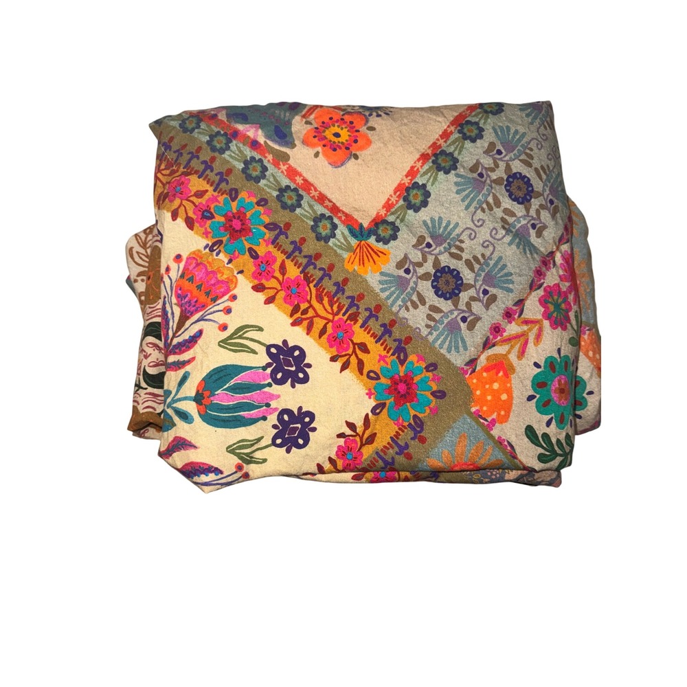 Natural Life Floral Patchwork Cotton Fitted & Flat Sheet Queen Boho Multi Color